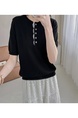 Real Shot of a Large Number of Spot 2025 New Tencel Lace Women's Versatile Round Neck Short-Sleeved Knitted Tops in Black