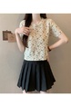 Beige Real Shot Wholesale Price 2025 Summer New Style Small Fresh Gentle Floral Sweet Casual Short-Sleeved Knitted Tops for Women