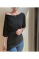 Black Real Shot 2025 Summer Plus Size Off-Shoulder Irregular Short-Sleeved T-shirt Shoulder Collar Slimming Top