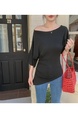 Black Real Shot 2025 Summer Plus Size Off-Shoulder Irregular Short-Sleeved T-shirt Shoulder Collar Slimming Top