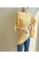 Yellow Real Shot 2025 Summer Plus Size Off-Shoulder Irregular Short-Sleeved T-shirt Shoulder Collar Slimming Top