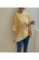 Yellow Real Shot 2025 Summer Plus Size Off-Shoulder Irregular Short-Sleeved T-shirt Shoulder Collar Slimming Top