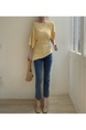 Yellow Real Shot 2025 Summer Plus Size Off-Shoulder Irregular Short-Sleeved T-shirt Shoulder Collar Slimming Top