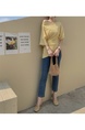 Yellow Real Shot 2025 Summer Plus Size Off-Shoulder Irregular Short-Sleeved T-shirt Shoulder Collar Slimming Top