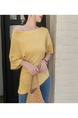 Yellow Real Shot 2025 Summer Plus Size Off-Shoulder Irregular Short-Sleeved T-shirt Shoulder Collar Slimming Top