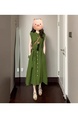 High Quality and Quality! French Style Green Lapel Sleeveless Dress Women's Summer Retro Elegant Single-Breasted Cardigan Dress