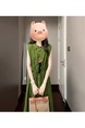High Quality and Quality! French Style Green Lapel Sleeveless Dress Women's Summer Retro Elegant Single-Breasted Cardigan Dress
