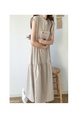 Korean Summer Round Neck Small Breasted Striped Sleeveless Dress in Beige - Sweet Korean Style New Color Debut