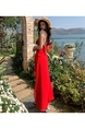 In Stock Real Shot Sexy V-neck Halter Backless Dress in Red - Women's Summer Dopamine Seaside Vacation Split Beach Dress