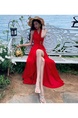 In Stock Real Shot Sexy V-neck Halter Backless Dress in Red - Women's Summer Dopamine Seaside Vacation Split Beach Dress