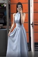 Tmall Quality! Spring Double-Layer French Gentle Sweet Elegance Slim Fit Nipped-Waist New Halter Sleeveless Dress in Light Blue