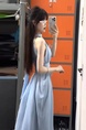 Tmall Quality! Spring Double-Layer French Gentle Sweet Elegance Slim Fit Nipped-Waist New Halter Sleeveless Dress in Light Blue