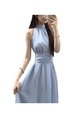 Tmall Quality! Spring Double-Layer French Gentle Sweet Elegance Slim Fit Nipped-Waist New Halter Sleeveless Dress in Light Blue