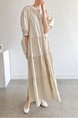 Korean Chic French Round Neck Puff Sleeve Cake Skirt Loose Single-Breasted Long Short-Sleeved Dress for Women in Cream Beige