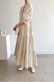 Korean Chic French Round Neck Puff Sleeve Cake Skirt Loose Single-Breasted Long Short-Sleeved Dress for Women in Cream Beige