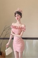 Real Shot of the New 2025 Summer Celebrity Temperament Sexy One-Shoulder Tube Top Flower High-End Pink Hip Skirt in Soft Pink