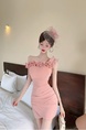 Real Shot of the New 2025 Summer Celebrity Temperament Sexy One-Shoulder Tube Top Flower High-End Pink Hip Skirt in Soft Pink