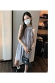 High Quality and Quality! French Style Halterneck Printed Sleeveless Dress Women's Summer Gentle Sweet Slimming Chiffon Fairy Dress in Light Gray