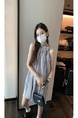 High Quality and Quality! French Style Halterneck Printed Sleeveless Dress Women's Summer Gentle Sweet Slimming Chiffon Fairy Dress in Light Gray