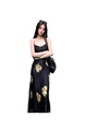 Original Fabric! Floral Skirt Sling Dress Chiffon Dress Slim Fit Waist-Controlled Slimming Temperament Long Long Dress Female Summer in Black
