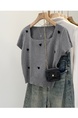 Super Nice Design Love Square Collar Short Sleeve Knitwear for Women 2025 Summer New Gray Cropped T-shirt