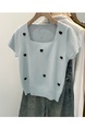 Super Nice Design Love Square Collar Short Sleeve Knitwear for Women 2025 Summer New Light Blue Cropped T-shirt