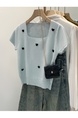 Super Nice Design Love Square Collar Short Sleeve Knitwear for Women 2025 Summer New Light Blue Cropped T-shirt