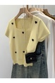 Super Nice Design Love Square Collar Short Sleeve Knitwear for Women 2025 Summer New Yellow Cropped T-shirt