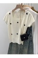 Super Nice Design Love Square Collar Short Sleeve Knitwear for Women 2025 Summer New Cream Cropped T-shirt