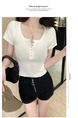 Real Shot American Retro U Collar White Shoulder T-shirt Women's Summer Tight Hot Girl Short Sleeve Show Umbilical Collarbone Short Top