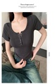 Real Shot American Retro U Collar Black Shoulder T-shirt Women's Summer Tight Hot Girl Short Sleeve Show Umbilical Collarbone Short Top