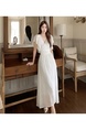 Real Shot of 2025 French Style Simple and High-End Ruffled Chiffon High Waist Slim V-Neck Mid-Length Dress in White