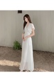 Real Shot of 2025 French Style Simple and High-End Ruffled Chiffon High Waist Slim V-Neck Mid-Length Dress in White