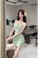 Real Shot Lace Splicing Sling Dress Summer Waist Trimming Short Slim Fit Pure Want to Wrap Hip in Mint Green