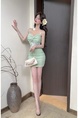 Real Shot Lace Splicing Sling Dress Summer Waist Trimming Short Slim Fit Pure Want to Wrap Hip in Mint Green