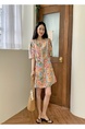 Spot Holiday Style Retro Stylish Small Square Collar Contrast Color Oil Painting Print Versatile Age-Reducing Petite Dress in Multicolor