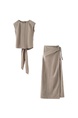 Two-Piece Set! Britney Minimalist Fashion Week/LEM * Style Lace-up Sleeveless Top + Slimming Skirt Slimming Suit in Brown