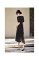 Spot French Elegant Tea Break Dress Female 2025 Summer Commuting Simple Waist Slim V-Neck Floral Skirt in Black