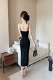 Real Shot of Black Three-Dimensional Flower Suspender Dress for Women, Slim Dress, Long Skirt, Pure Desire, Waist-Length Slit Hip Skirt