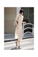 Spot Romantic and Elegant French Tea Dress in Cream with Floral Print, 2025 Summer New V-Neck Waist Floral Tea Dress