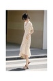 Spot Romantic and Elegant French Tea Dress in Cream with Floral Print, 2025 Summer New V-Neck Waist Floral Tea Dress
