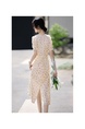 Spot Romantic and Elegant French Tea Dress in Cream with Floral Print, 2025 Summer New V-Neck Waist Floral Tea Dress