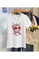 Real Shot Printed White Short-Sleeved T-shirt for Women Summer 2025 New Korean Style Casual Loose Round Neck Half Sleeve T-shirt Top Clothes