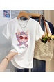 Real Shot Printed White Short-Sleeved T-shirt for Women Summer 2025 New Korean Style Casual Loose Round Neck Half Sleeve T-shirt Top Clothes