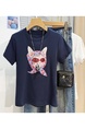 Real Shot Printed Navy Short-Sleeved T-shirt for Women Summer 2025 New Korean Style Casual Loose Round Neck Half Sleeve T-shirt Top Clothes