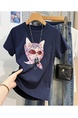 Real Shot Printed Navy Short-Sleeved T-shirt for Women Summer 2025 New Korean Style Casual Loose Round Neck Half Sleeve T-shirt Top Clothes