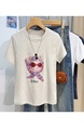 Real Shot Printed Gray Short-Sleeved T-shirt for Women Summer 2025 New Korean Style Casual Loose Round Neck Half Sleeve T-shirt Top Clothes