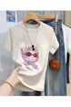 Real Shot Printed Gray Short-Sleeved T-shirt for Women Summer 2025 New Korean Style Casual Loose Round Neck Half Sleeve T-shirt Top Clothes