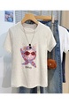 Real Shot Printed Gray Short-Sleeved T-shirt for Women Summer 2025 New Korean Style Casual Loose Round Neck Half Sleeve T-shirt Top Clothes