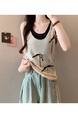 Real Shot Wholesale Price 2025 Summer New Sweet Spicy Style Fake Two-Piece Hollow Hole Design Camisole Top in Beige